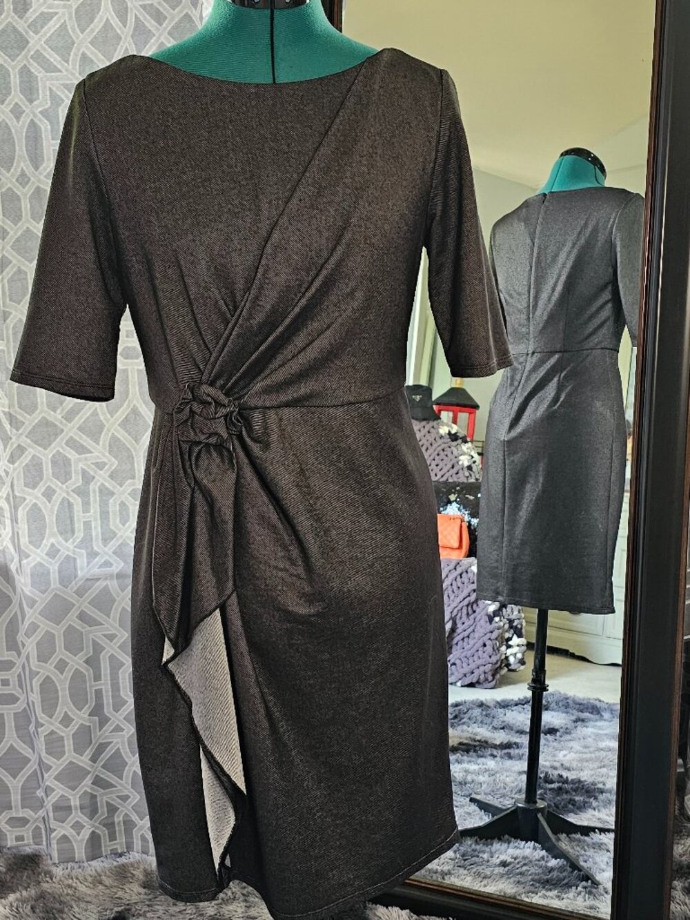 Suzi Chin for Maggy Boutique Draped Knot‑Front Jersey Dress – Size 6 (Vintage)